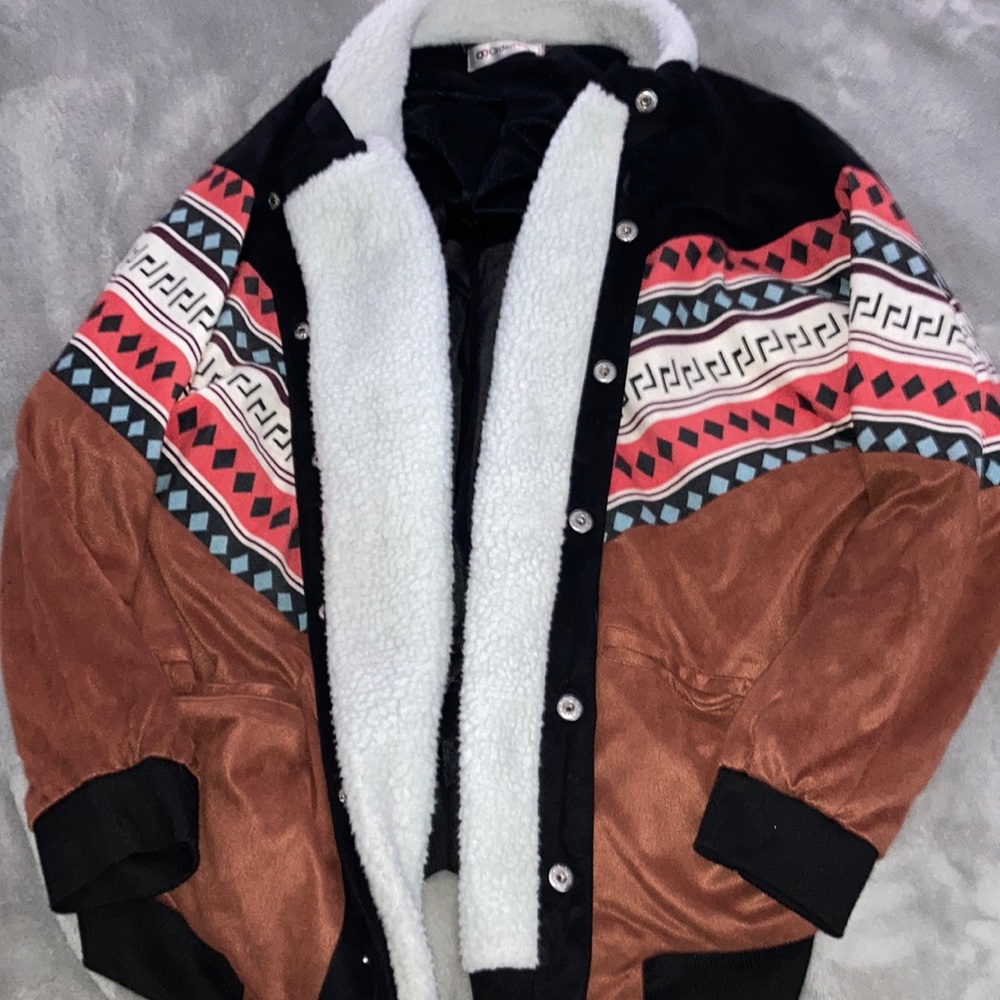 jacket with faux fur collar and pocket unique and one of a kind